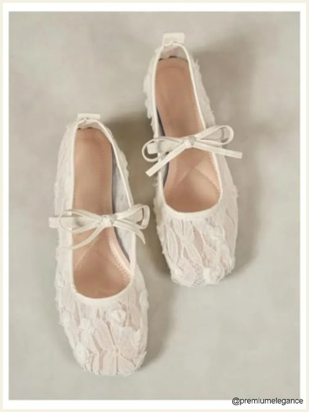 Women's Lace Mesh Ballet Flats Bowknot Square Toe Slip On Dress Shoes